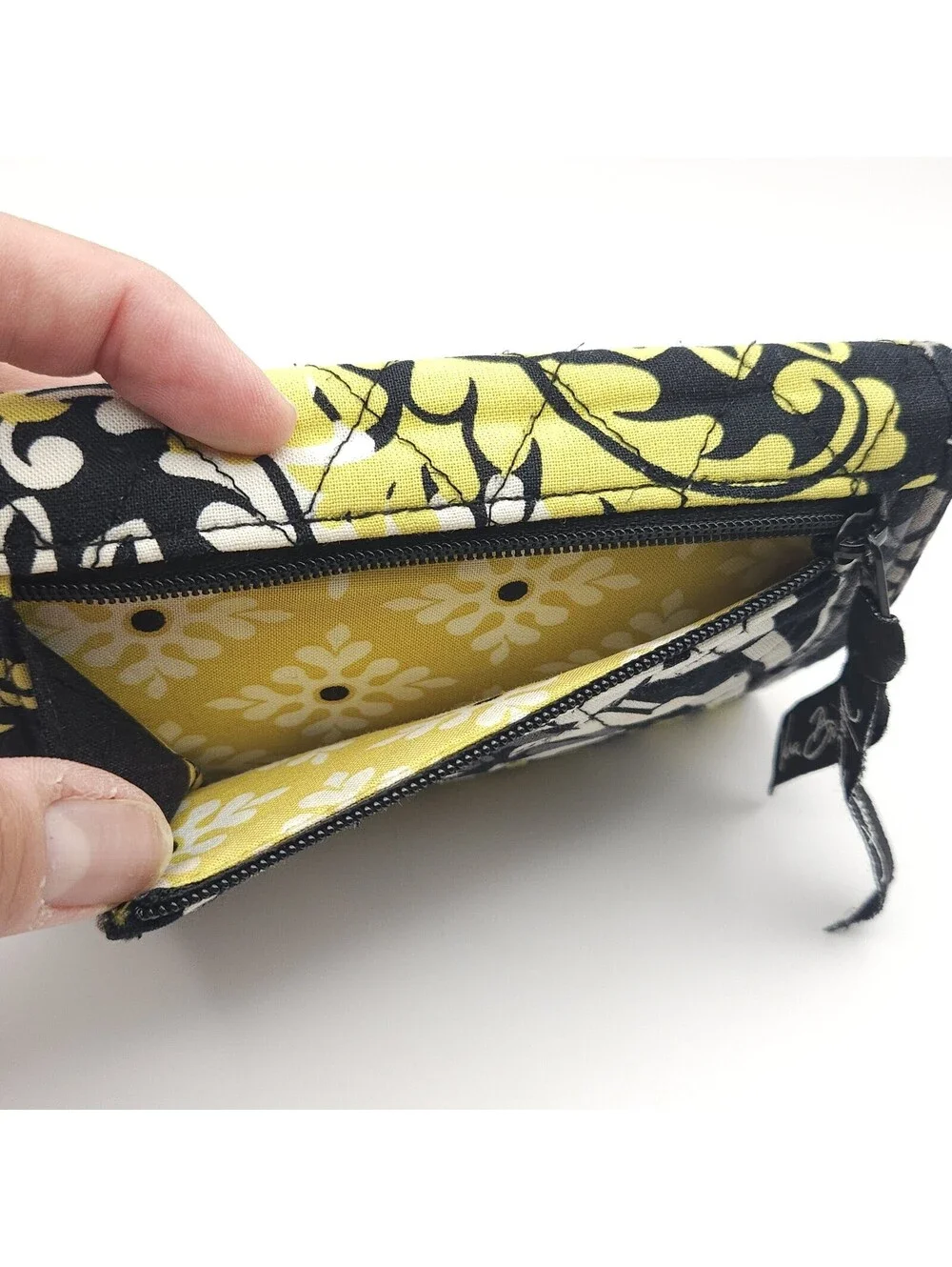 Vera Bradley Quilted Trifold Euro Retired Baroque Wallet Black Yellow Floral